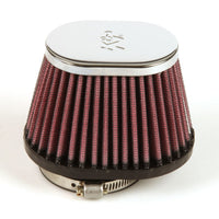 K&N Engineering Uni Chrome Oval Tapered Filter 2.125in FlgID x 4inB OL 3inB OW 3inT 2inT 2.75in H - Misc Powersports