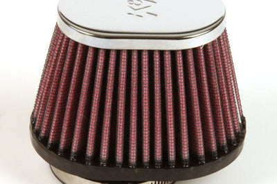 K&N Engineering Uni Chrome Oval Tapered Filter 2.125in FlgID x 4inB OL 3inB OW 3inT 2inT 2.75in H - Misc Powersports