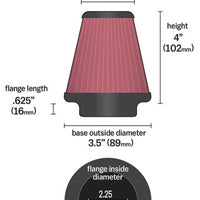 K&N Engineering Universal Chrome Filter 2.25in Flange / 3.5in Base / 2in Top / 4in Height - 2 Per Box - Air Filters