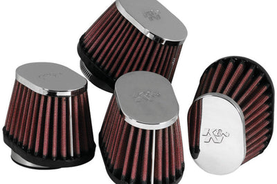K&N Engineering Universal Chrome Oval Tapered Air Filter - 2in Flg ID x 4in OS L 3in W 2.75in H - Misc Powersports