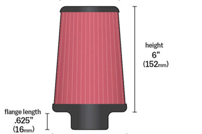 K&N Engineering Universal Clamp-On Air Filter 2-7/16in Flange 4-1/2x3-3/4in Base 3x2in Top 6in Height - Filters