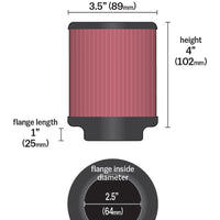 K&N Engineering Universal Rubber Filter 2.5 inch 5 Degree FLG 3.5 OD 4 Height - Air Filters