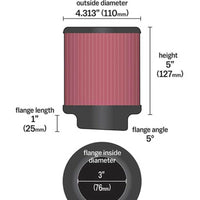 K&N Engineering Universal Rubber Filter 3 inch 5 Degree FLG 4 1/2 OD Height - Air Filters