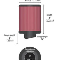 K&N Engineering Universal Rubber Filter 3 inch 5 Degree FLG 4 1/2 OD Height - Air Filters