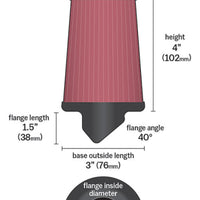 K&N Engineering Universal Rubber Filter Round Tapered 3in Base OD x 2in Top 4in H - 73-78 Honda ATC90 - Air Filters