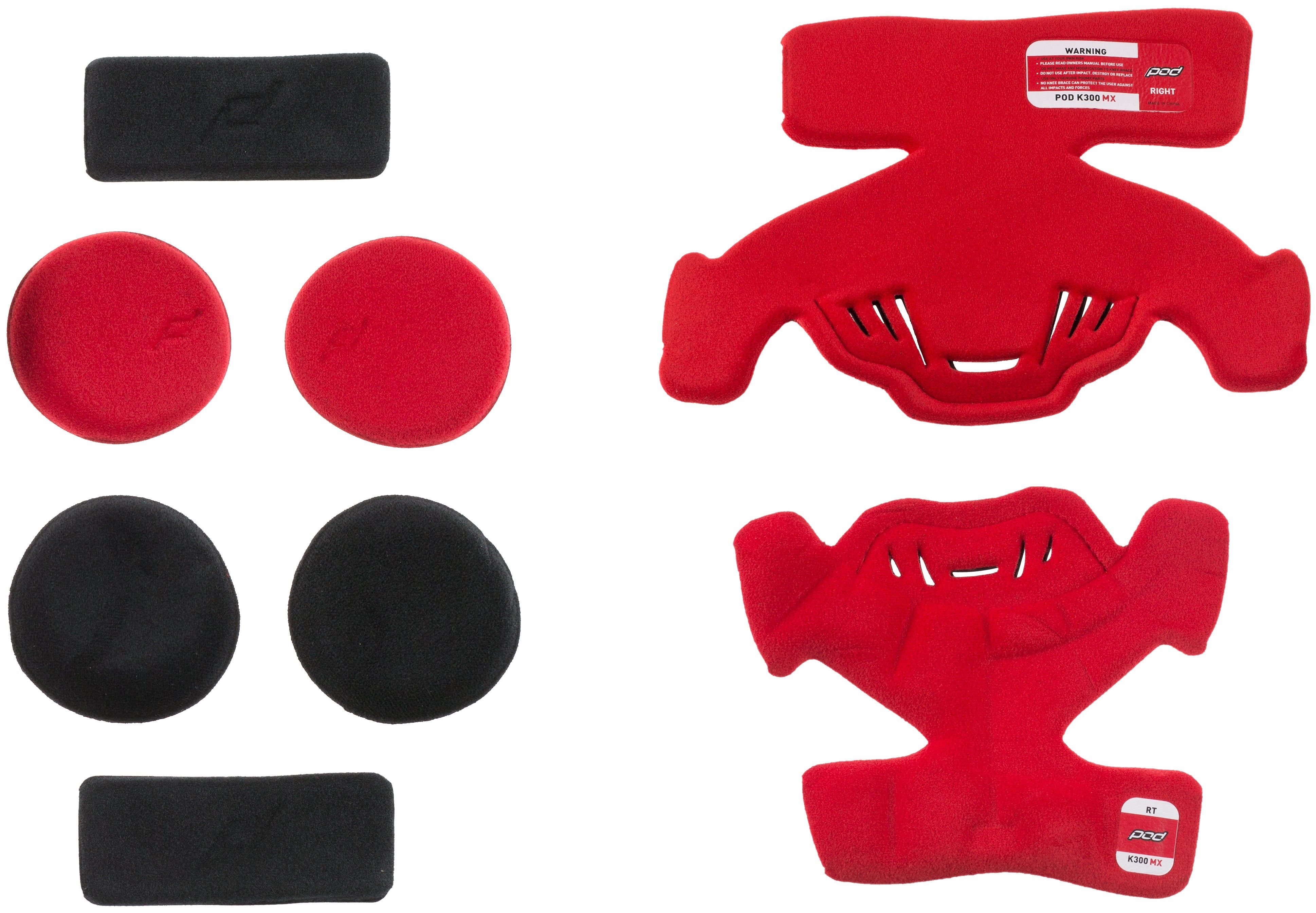 POD K300 Knee Brace Pad Set Red (Right)