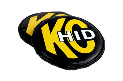 KC HiLiTES 8in. Round Soft Cover HID (Pair) - Black w/Yellow Brushed Logo - Lights