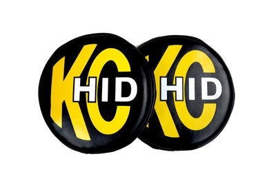 KC HiLiTES 8in. Round Soft Cover HID (Pair) - Black w/Yellow Brushed Logo - Lights