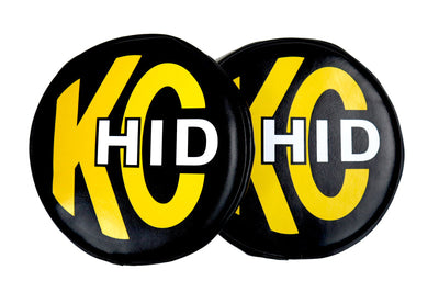 KC HiLiTES 8in. Round Soft Cover HID (Pair) - Black w/Yellow Brushed Logo - Lights