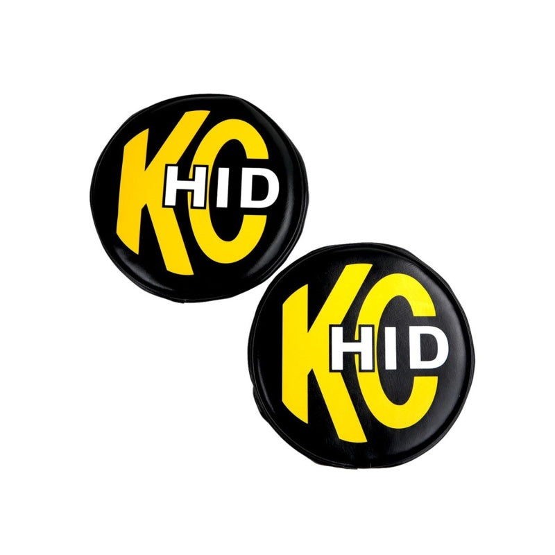 KC HiLiTES 8in. Round Soft Cover HID (Pair) - Black w/Yellow Brushed Logo - Lights