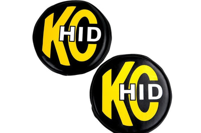 KC HiLiTES 8in. Round Soft Cover HID (Pair) - Black w/Yellow Brushed Logo - Lights