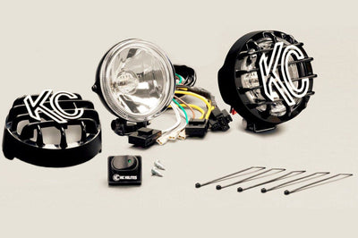 KC HiLiTES Rally 400 4in. Round Halogen Light 55w Spread Beam (Pair Pack System) - Black - Lights