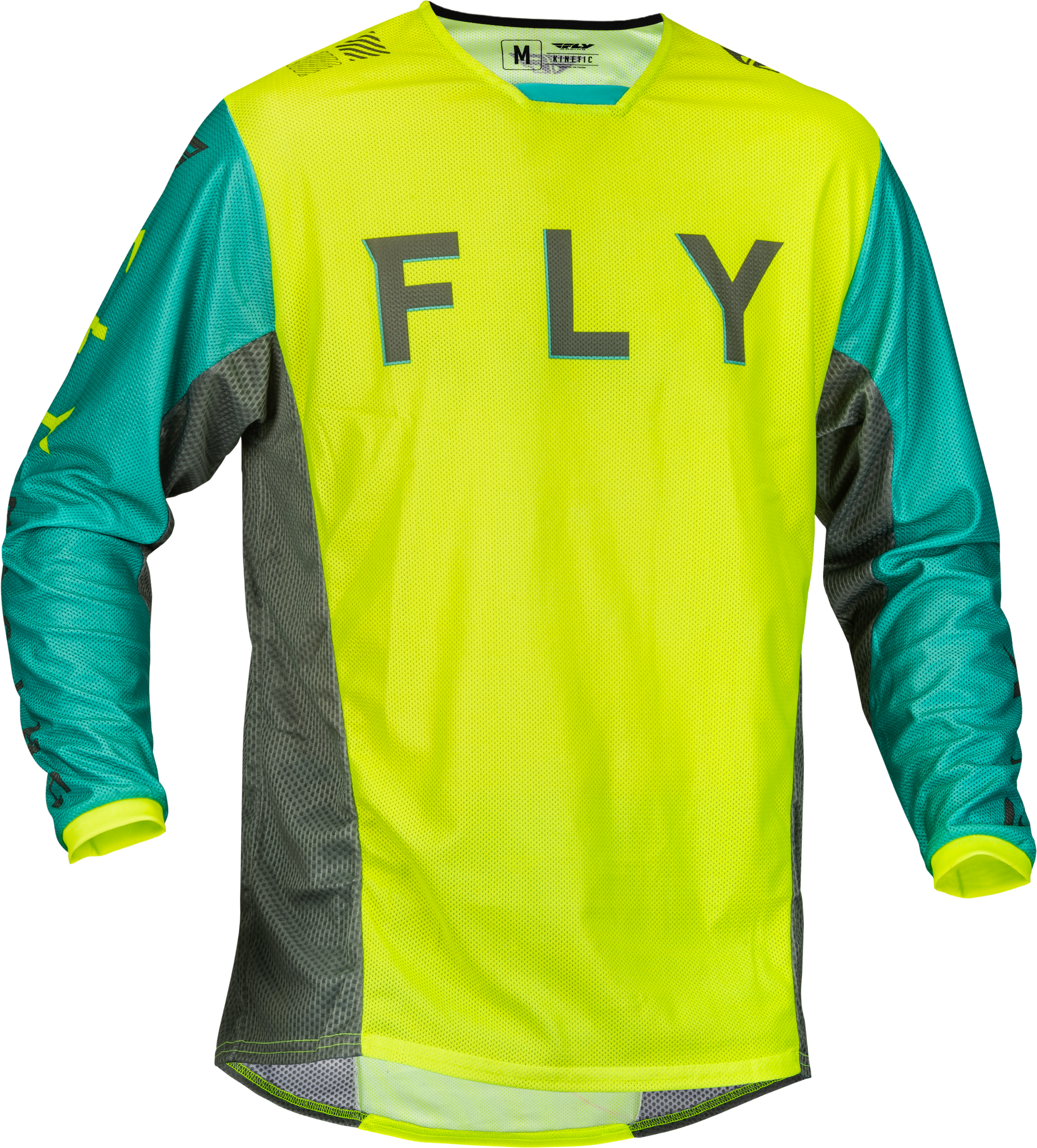 Fly Racing Kinetic Mesh Kore Jersey Hi-vis/teal/grey Xl - Hi-Vis Yellow/Teal/Grey / Large - Apparel Collection