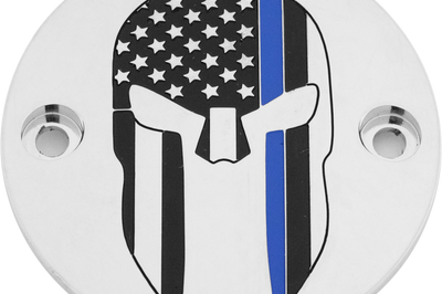 Custom Engraving M8 Timer Cover Sparta Blue Line Chrome - Harddrive Products