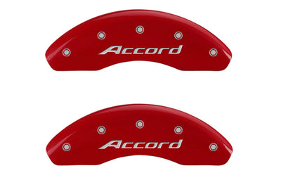 MGP 4 Caliper Covers Engraved Front Accord Rear Red finish silver ch - Brakes Rotors & Pads