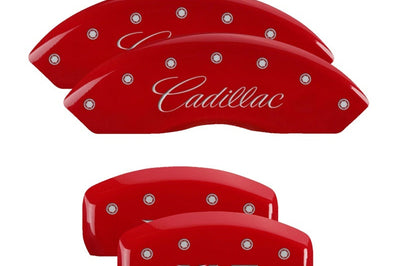 MGP 4 Caliper Covers Engraved Front Cursive/Cadillac Rear XLR Red finish silver ch - Brakes Rotors & Pads