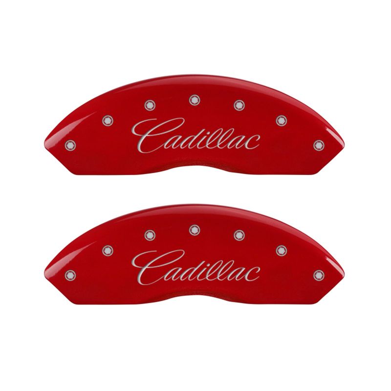 MGP 4 Caliper Covers Engraved Front Cursive/Cadillac Rear XLR Red finish silver ch - Brakes Rotors & Pads