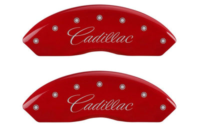 MGP 4 Caliper Covers Engraved Front Cursive/Cadillac Rear XLR Red finish silver ch - Brakes Rotors & Pads