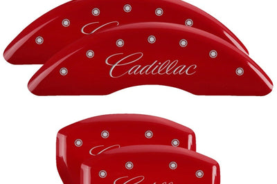 MGP 4 Caliper Covers Engraved Front Cursive/Cadillac Rear XLR Red finish silver ch - Brakes Rotors & Pads