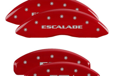 MGP 4 Caliper Covers Engraved Front Escalade Rear ESV Red finish silver ch - Brakes Rotors & Pads