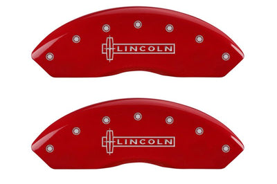 MGP 4 Caliper Covers Engraved Front Lincoln Rear MKZ Red finish silver ch - Brakes Rotors & Pads