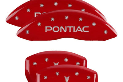 MGP 4 Caliper Covers Engraved Front Pontiac Rear Arrow Red finish silver ch - Brakes Rotors & Pads