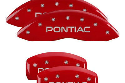 MGP 4 Caliper Covers Engraved Front Pontiac Rear Arrow Red finish silver ch - Brakes Rotors & Pads