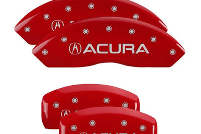 MGP 4 Caliper Covers Engraved Front & Rear Acura Red finish silver ch Brakes Rotors Pads