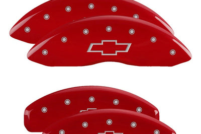 MGP 4 Caliper Covers Engraved Front & Rear Bowtie Red finish silver ch - Brakes Rotors Pads
