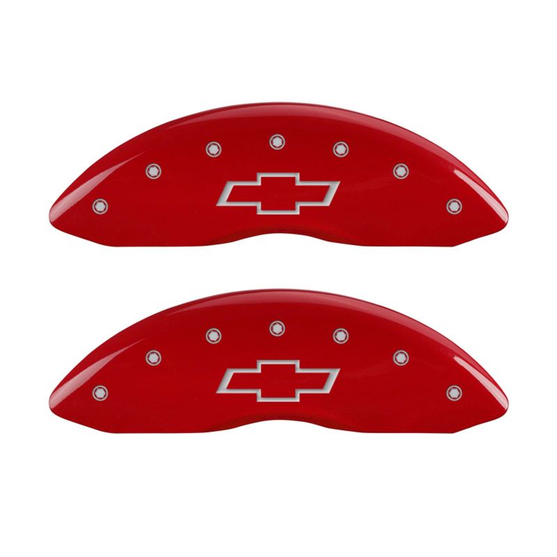 MGP 4 Caliper Covers Engraved Front & Rear Bowtie Red finish silver ch - Brakes Rotors Pads