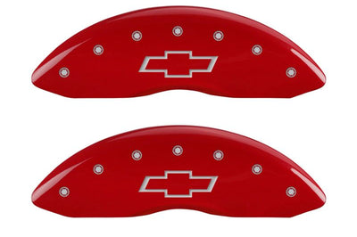MGP 4 Caliper Covers Engraved Front & Rear Bowtie Red finish silver ch - Brakes Rotors Pads