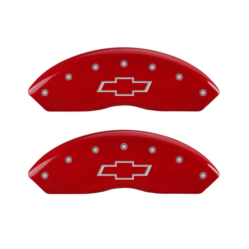 MGP 4 Caliper Covers Engraved Front & Rear Bowtie Red finish silver ch - Brakes Rotors Pads