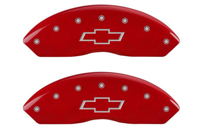 MGP 4 Caliper Covers Engraved Front & Rear Bowtie Red finish silver ch - Brakes Rotors Pads