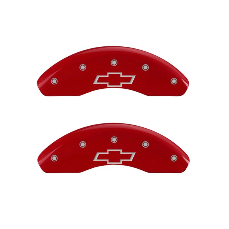 MGP 4 Caliper Covers Engraved Front & Rear Bowtie Red finish silver ch - Brakes Rotors Pads