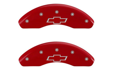 MGP 4 Caliper Covers Engraved Front & Rear Bowtie Red finish silver ch - Brakes Rotors Pads