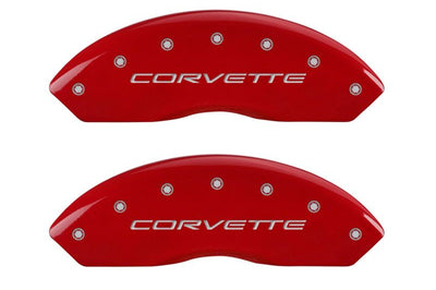 MGP 4 Caliper Covers Engraved Front & Rear C5/Corvette Red finish silver ch - Brakes Rotors Pads