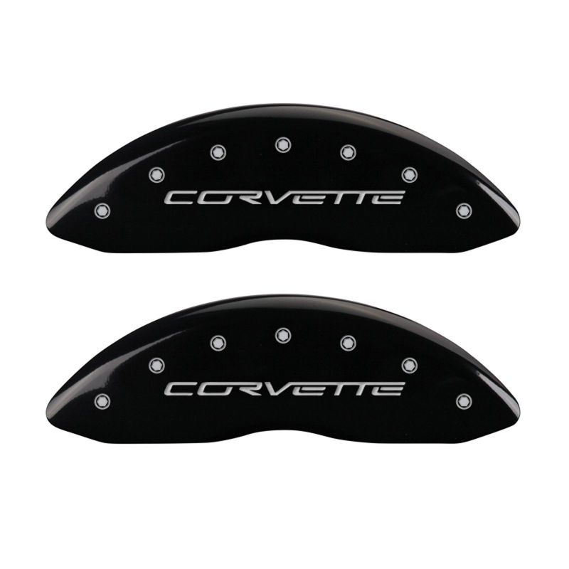 MGP 4 Caliper Covers Engraved Front & Rear C6/Corvette Black finish silver ch Brakes Rotors Pads