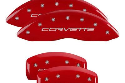 MGP 4 Caliper Covers Engraved Front & Rear C6/Corvette Red finish silver ch - Brakes Rotors Pads