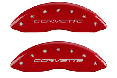 MGP 4 Caliper Covers Engraved Front & Rear C6/Corvette Red finish silver ch - Brakes Rotors Pads
