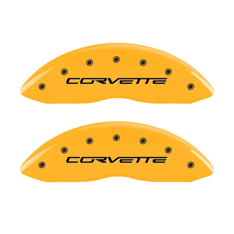 MGP 4 Caliper Covers Engraved Front & Rear C6/Corvette Yellow finish black ch - Brakes Rotors Pads