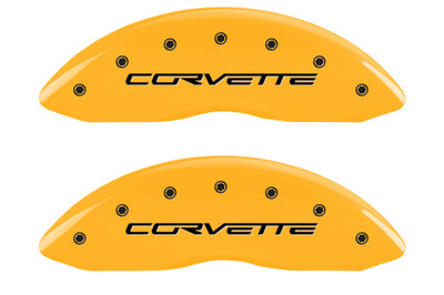 MGP 4 Caliper Covers Engraved Front & Rear C6/Corvette Yellow finish black ch - Brakes Rotors Pads