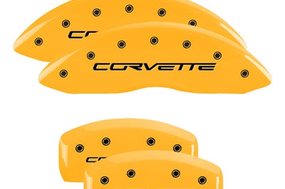 MGP 4 Caliper Covers Engraved Front & Rear C6/Corvette Yellow finish black ch - Brakes Rotors Pads