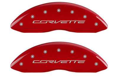 MGP 4 Caliper Covers Engraved Front & Rear C7/Corvette Red finish silver ch - Brakes Rotors Pads