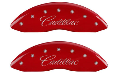 MGP 4 Caliper Covers Engraved Front & Rear Cursive/Cadillac Red finish silver ch - Brakes Rotors Pads