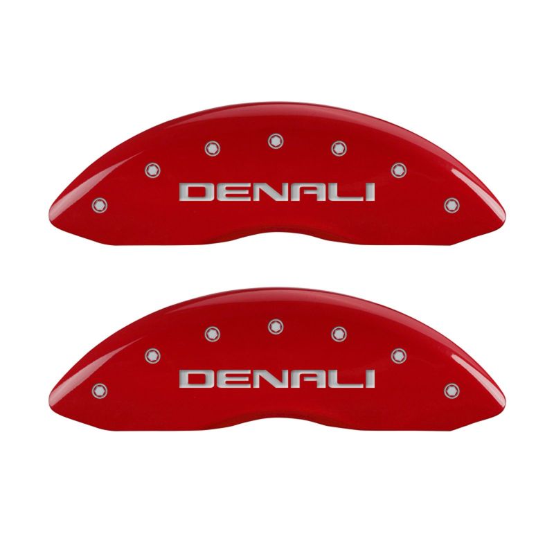 MGP 4 Caliper Covers Engraved Front & Rear Denali Red finish silver ch - Brakes Rotors Pads