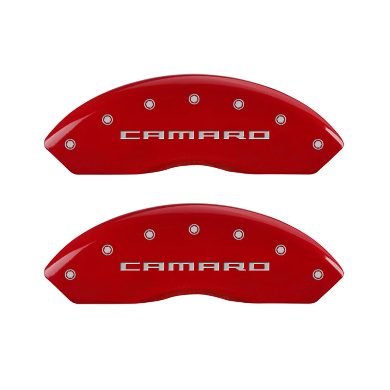 MGP 4 Caliper Covers Engraved Front & Rear Gen 5/Camaro Red finish silver ch - Brakes Rotors Pads