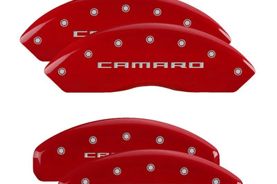 MGP 4 Caliper Covers Engraved Front & Rear Gen 5/Camaro Red finish silver ch - Brakes Rotors Pads