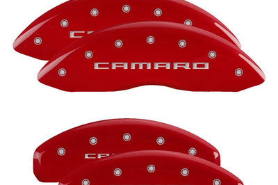 MGP 4 Caliper Covers Engraved Front & Rear Gen 5/Camaro Red finish silver ch - Brakes Rotors Pads