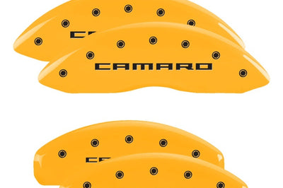 MGP 4 Caliper Covers Engraved Front & Rear Gen 5/Camaro Yellow finish black ch - Brakes Rotors Pads