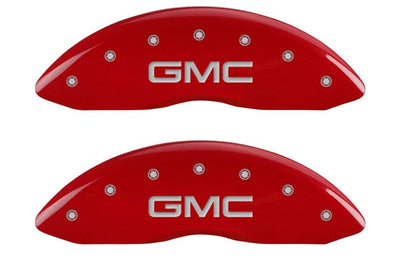 MGP 4 Caliper Covers Engraved Front & Rear GMC Red finish silver ch - Brakes Rotors Pads